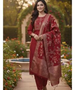 Roman Silk Suit Set with Banarasi Dupatta – Maroon