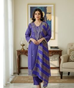 Beautiful Lavender Partywear Suit with Organza Dupatta